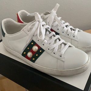 Gucci stud web leather sneakers